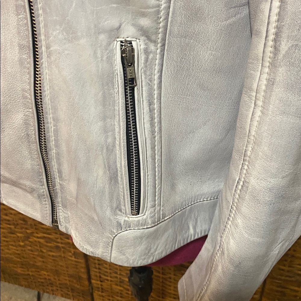 EUC Jild New Leather Inn white gray motorcycle biker jacket soft 100% leather XL - Picture 7 of 15